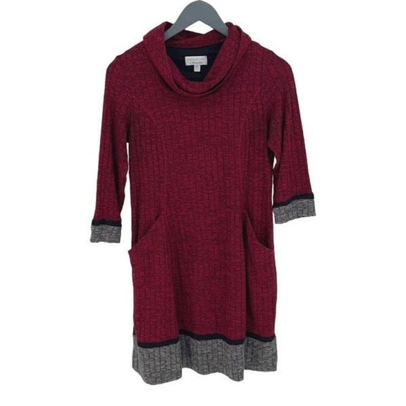 Signature by Robbie Bee Women's Cowl Neck Sweater Dress Red Black Size‎ PM - Picture 1 of 11